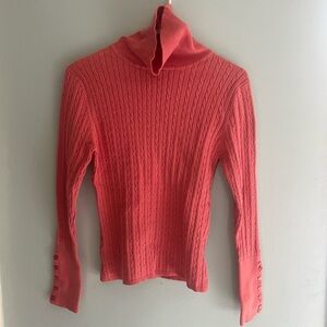 Liz Claiborne Vintage Y2K Peach Pink Cable Knit Turtleneck Sweater size M fall